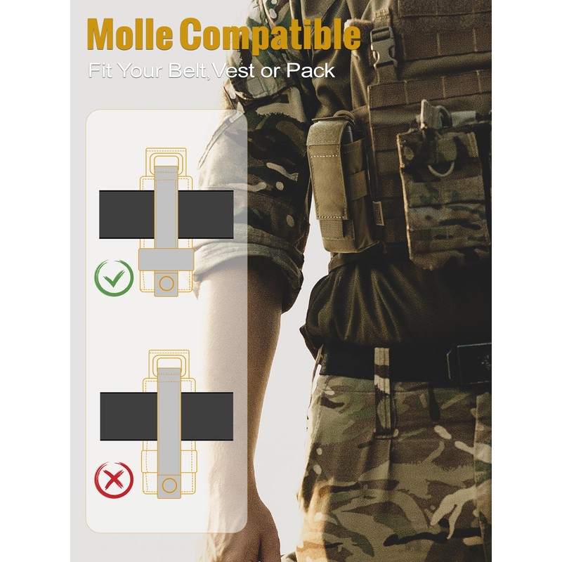 OneTigris Tactical Flashlight Holster for Duty Belt, MOLLE Flashlight Pouch