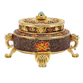 Trinket Incense Burner with Lid Handcraft Antique Polished Process for Decoration Meditation Room Red