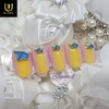 Yellow Grass Flower Swirl Handmade Nail Tips - Short Round