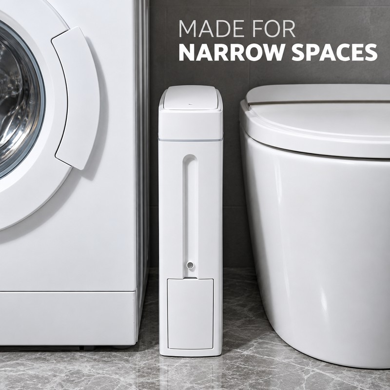 4.5L Slim Bathroom Trash Can with Concealed Toilet Brush, Narrow