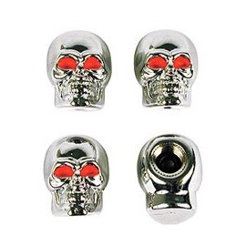 Custom Accessories Skull Valve Caps For Use On Cars , Truck , Motorcycles & Bikes Chrome Carded
