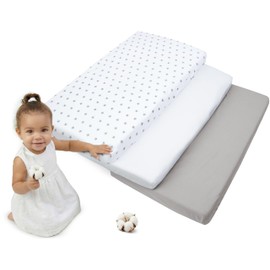 Medi Partners Fitted Sheet 60 x 120 cm, 3-Pack Baby Bed Sheet, 100% Cotton, Fitted Children's Sheet Bed Linen, Baby Mattress, Sleeping Bag, Baby Bed (Grey Stars, White/Grey)