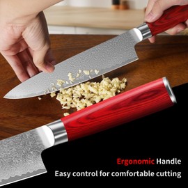 Plys Chef Knife 8 Inch, Damascus Kitchen Knife, Professional Japanese High Carbon Stainless Steel Ultra Sharp Kitchen Utility Knives for Home and Restaurants