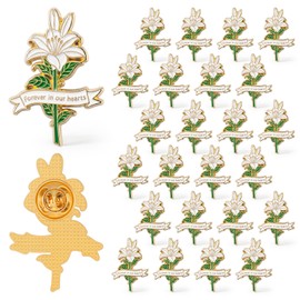 Misdary 50 Pcs Funeral Pins Bulk for Guest Forever in Our Hearts White Lily Memorial Life Celebration Enamel Lapel Pin for Religious Christian Mourning Remembrance Day