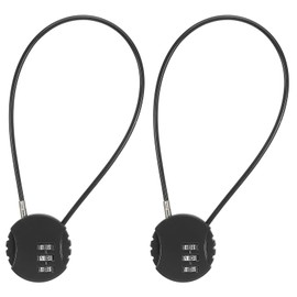 PATIKIL 2 Pack 3 Digit Combination Lock, Round Helmet Padlock Cable Lock Gym Locker Lock with 0.98Ft Flexible Security Steel Lock Wire for Bike Locker Travel Luggage, Black