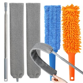 Gap Cleaning Feather Duster - 1 Pack 100 inch Telescoping Gap Dust and 2 Pack 15 inch Gap Cleaning Hand Dusters, Microfiber Feather Duster for House Hold