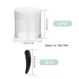 Pack of 30 Empty Cream Jars with Lids, Mini Cosmetic Jars Containers, 10 ml Lip Balm Jars Tins with 3 Pieces Mini Spatula, Travel Sample Container Set for Nail Art, Cream - (White)