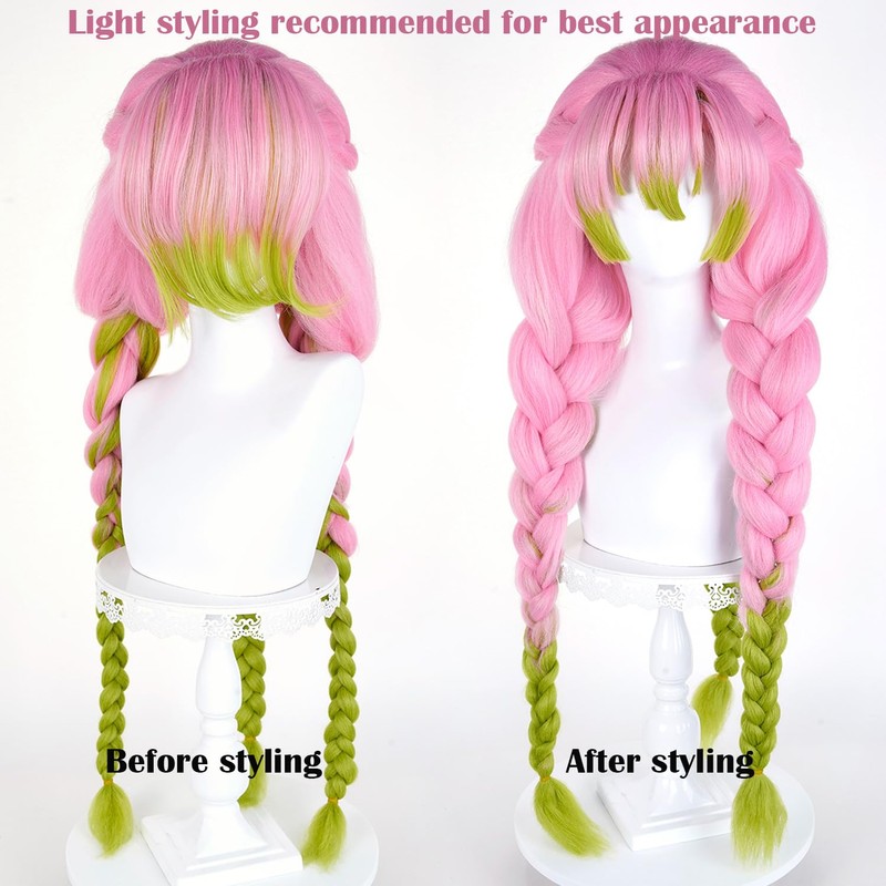 LABEAUTÉ Anime Mitsuri Cosplay Wig – Pink & Green Braided