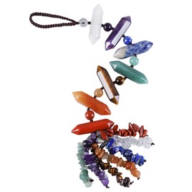 mookaitedecor Crystal Point Wands 7 Chakra Healing Crystal Hanging Ornament for Car Home Window Decoration, Hexagonal Point Gemstone Small Wall Art Hanging Good Luck Gift for Reiki Chakra Meditation