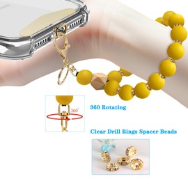Yudaky Silicone Beaded Phone Wrist Strap, Phone Bracelet Strap with Tether Tab Elastic Hands Free Phone Wristlet Strap (Maize)
