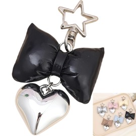 profit.relaxed Women's Ribbon Heart Keychain Bag Charm Travel (Black), grey & orange