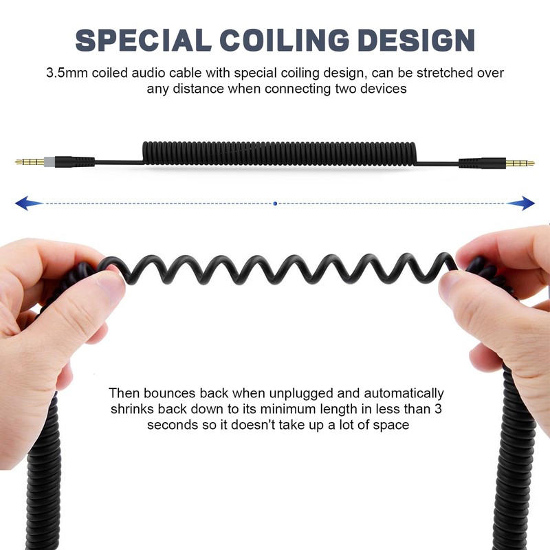 Saipomor 3.5mm Coiled Audio AUX Cable Compatible with HyperX Cloud