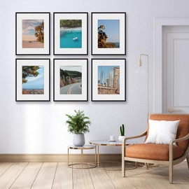 Fixwal 16x20 Picture Frame Set of 6 with Shatter Resistant Plastic Glass, Thin Border Light Weight Poster Frames for Wall Gallery Display, Black