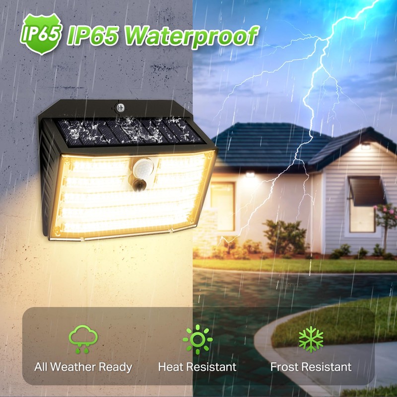 CLAONER Solar Lights Outdoor [𝟒 𝐏𝐚𝐜𝐤/126 LED], Wireless Motion Sensor