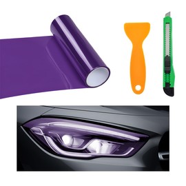 Wevdn Car Light Tint Film, 46.8" × 11.8" Extra-Wide Waterproof Headlight Taillight Tint Wrap Roll, Self Adhesive Film Sticker Sheet for Car Headlight Tail Lights with Squeegee+Cutter (Purple)