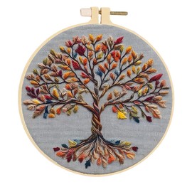 Huacan [1pc Tree of Life Embroidery Kit] Colorful Tree of Life Embroidery Kit, DIY Hand Embroidery Set for Beginners with Pattern, Includes Fabric, Hoop, Needles, Instructions