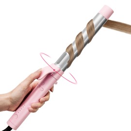 Rotating Automatic Curling Iron for Beach Waves - TYMO Curling Wand for Long Hair, Extra Long Barrel Ceramic Hair Curler for Women, 40M Ionic & Dual Voltage, 5 Temps & 30s Heat-up, 1.25 Inch, Pink
