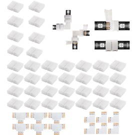 Wenxiaw Pack of 48 LED Strip Connectors, Extension Corner Connectors, LED Quick Connector, 4-Pin 10 mm LED Corner Connector, Complete Package with T Shape and L Shape Corner Connectors for Home DIY