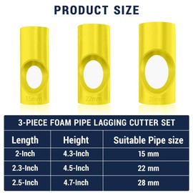 Ninnyi 3 PCS Yellow Pipe Lagging Tool, Insulation Cutter Guide Lagging Cutting Tool 15mm 22mm 25mm Set for 45 Degree Angles