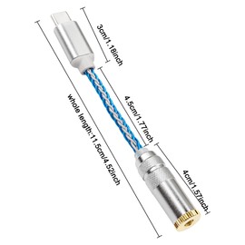 XMSJSIY USB Type C to 4.4mm Balanced DAC Audio Adapter USB C Male to 4.4mm Female HiFi Headphone Jack Amp PCM 32bit/384kHz with 5N Single Crystal Silver Aux Cable for Phone Latop and Type C Devices