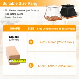 CHUNZEXI 32 Pack Chair Leg Floor Protectors for Hardwood Floors, Silicone Felt Covers Pads Caps, Protect Furniture Wood Floors from Scratch and Reduce Noise (Black Square L, Fit 1.25'' -1.60'')