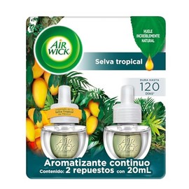 Air Wick Repuestos Para Aromatizante De Ambiente Continuo, Aroma Selva Tropical, 2 Piezas de 20 ml cu                                                 