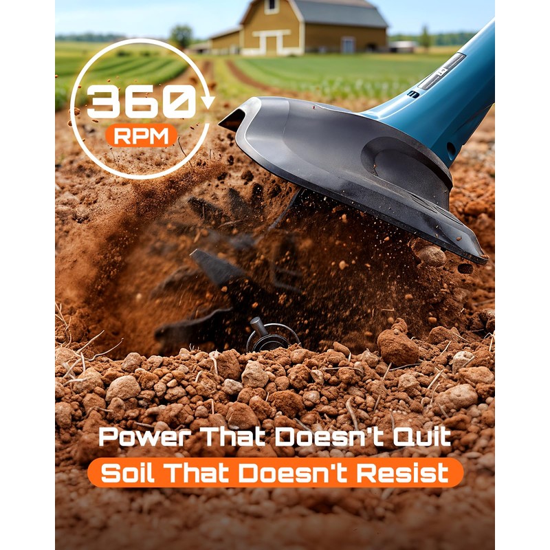 Seesii Cordless Tiller Cultivator, 20V Electric Tiller for Gardening