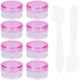 Travel Sample Pots Empty Cosmetic Jars 5ml Clear Cream Container Refillable Containers with Lids Cosmetic Pots with Spoon for Lotion, Concealer, Sunscreen （ 8Pcs, Pink)