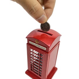 Cafurty Telephone Piggy Bank, Red Metal London Street Telephone Booth Piggy Bank Coin Bank Coin Box - Mini(4.5" H)