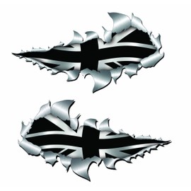metal rip open,British Black union jack flag sticker.150mm