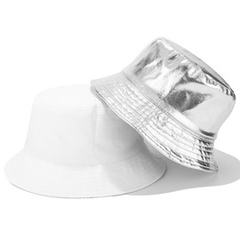 Quanhaigou Metallic Bucket Hat PU Leather Trendy Fisherman Hats Unisex Reversible Packable Sun Cap