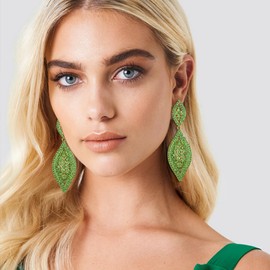 Flyonce Light Green Rhinestone Earrings, Sparkly Crystal Wedding Bridal Chandelier Earrings Drop Dangle for Women Prom Gold-Tone