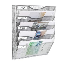 EasyPAG 5 Pockets Wall File Holder Organizer Hanging Magazine Rack,Silver