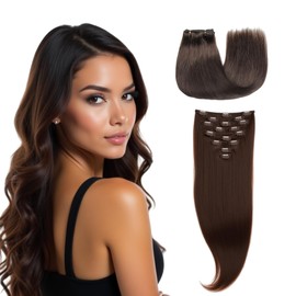 YSYS Clip in Hair Extensions - 100% Human Hair Remy Hair Extensions for Women - 7 Pieces, 120g Seamless Clip ins for Extra Volume/Style - Natural Straight (Darkest Brown #2, 18 inches)