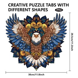 GLOBLELAND 200Pcs Eagle Mandala Wooden Jigsaw Puzzles for Adults Children Learning Animal Eagle Wooden Puzzles Colorful Unique Shaped Wood Puzzles Birthday Gifts for Preschool Learning