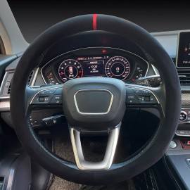 Carodi High Quality Suede Steering Wheel Cover Black Red Luxury Sports Style