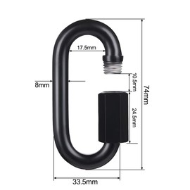 BEWISHOME D Shape Locking Carabiner,Black Quick Links,Durable Chain Links,Heavy Duty Chain Connector,Black M8 HDK03H