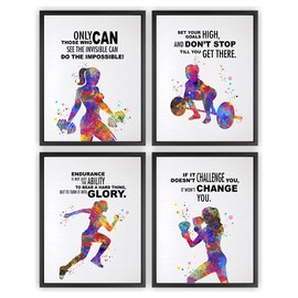 Dignovel Studios 24X36 Set of 4 Unframed Intensive Workout Training Exercise Running Boxing Weight Lifting Watercolor Art Woman Gym Inspirational Quotes Motivational Wall Decor DN638
