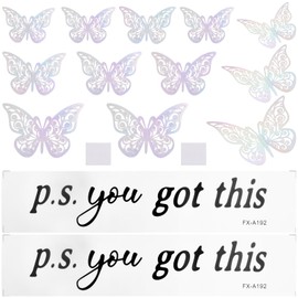 2 Sheets Inspirational Quote You Got This Vinyl Mirror Decals Motivational Lettering Wall Stickers and 24pcs Colorful Hollow Butterfly Stickers Decals for Bedroom Bathroom Mirror Decoration