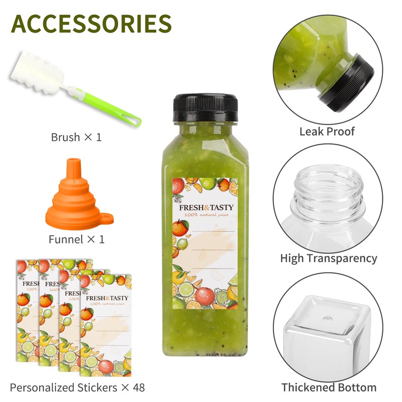 TOMNK 45pcs Juice Bottles, 12oz Reusable Juice Bottles with Caps
