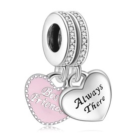 Annmors Charms Best Friends Always There Pendant S925 Sterling Silver Dangle Bead with Cubic Zirconia for European Bracelets and Necklaces, Christmas Jewellery Gift for Men and Women