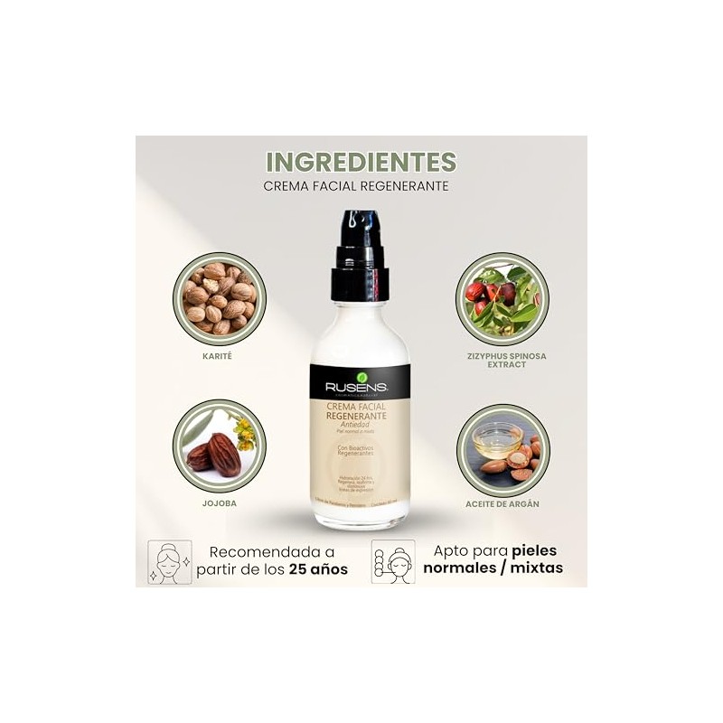 Rusens Crema Facial Regenerante Antiedad 100 Natural Años Piel Normal