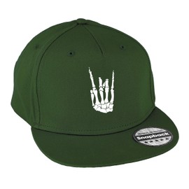 Hippowarehouse Skeleton Hand Snapback hat Premium Printed 5 Panel Flat Peak Cotton OneSize Adults Bottle Green