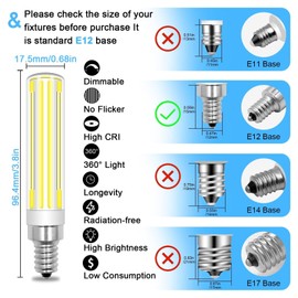 TZHILAN Dimmable E12 LED Bulbs 150W Incandescent Bulb Equivalent,E12 Candelabra Light Bulbs,Super Bright COB 6000K White 15W 1500LM Bulbs for Ceiling Fan Home Kitchen Bathroom Indoor, 2 Pack