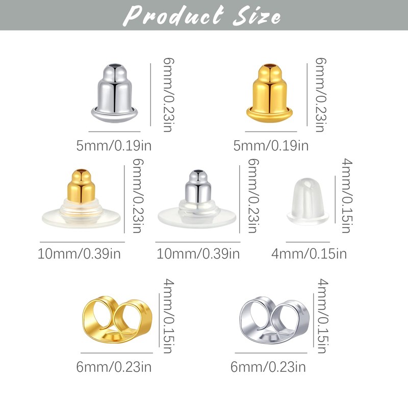 7 Styles 500PCS Earring Backs Replacements, Hypoallergenic Silicone Metal Plastic