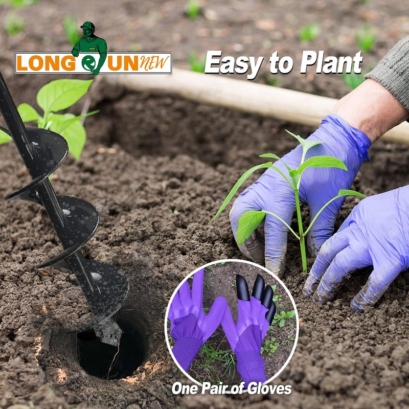 LONGRUNNEW Heavy-Duty T-Shaped Hand Drill Auger Post Hole Digger with