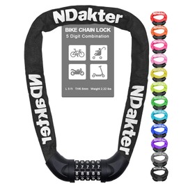 NDakter Bike Chain Lock, 5 Digit Combination Heavy Duty Anti Theft Bicycle Chain Lock,2.62/3.2/4.27/5/6Ft Long Security Resettable Bike Locks for Bike, Bicycle, Scooter, Door, Gate, Fence-4/6mm Thick