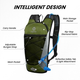 Nepest Hydration Backpack with 2L Water Bladder for Cycling, Water Backpack for Hiking Running, Lightweight Hydration Pack, Green
