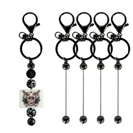 DIY Beadable Keychain Bars Keychain Making Supplies Kits Metal Beadable Keychain Bar Blanks Rings Accessories Bulk for Craft Jewelry Making (Black 5pcs)