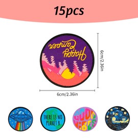 Tabanzhe 15 Pcs Universe Space Plants Colorful Applique Patches - Embroidered Stickers for DIY Clothing and Custom Badges